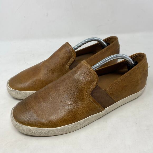 FRYE Shoes Brown Slip On Sneakers Distressed Leather Womens Size 8.5 - Picture 1 of 8